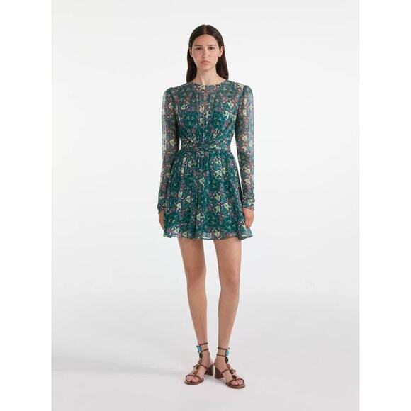 Saloni Blythe B Silk Dress in Opaline Vert UK 12, US 8